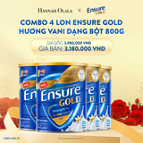  E99_DEAL 10: COMBO 4 LON ENSURE GOLD DẠNG BỘT 800G (VANI) 