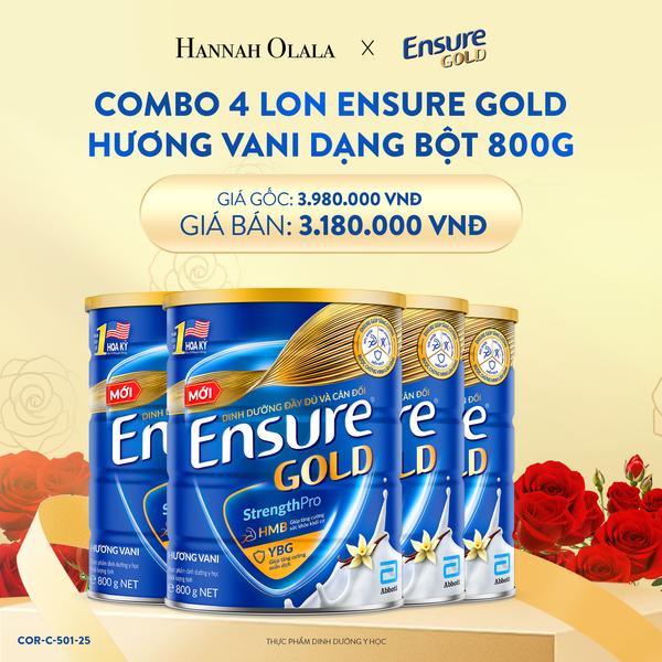  E99_DEAL 10: COMBO 4 LON ENSURE GOLD DẠNG BỘT 800G (VANI) 
