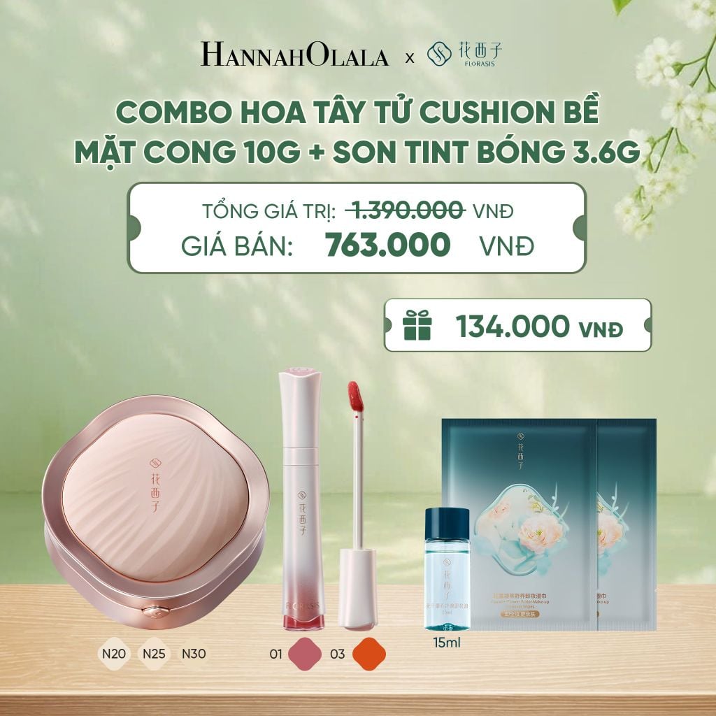  COMBO HOA TÂY TỬ CUSHION BỀ MẶT CONG 10G + SON TINT BÓNG 3.6G - A150 