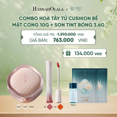  COMBO HOA TÂY TỬ CUSHION BỀ MẶT CONG 10G + SON TINT BÓNG 3.6G - A150 