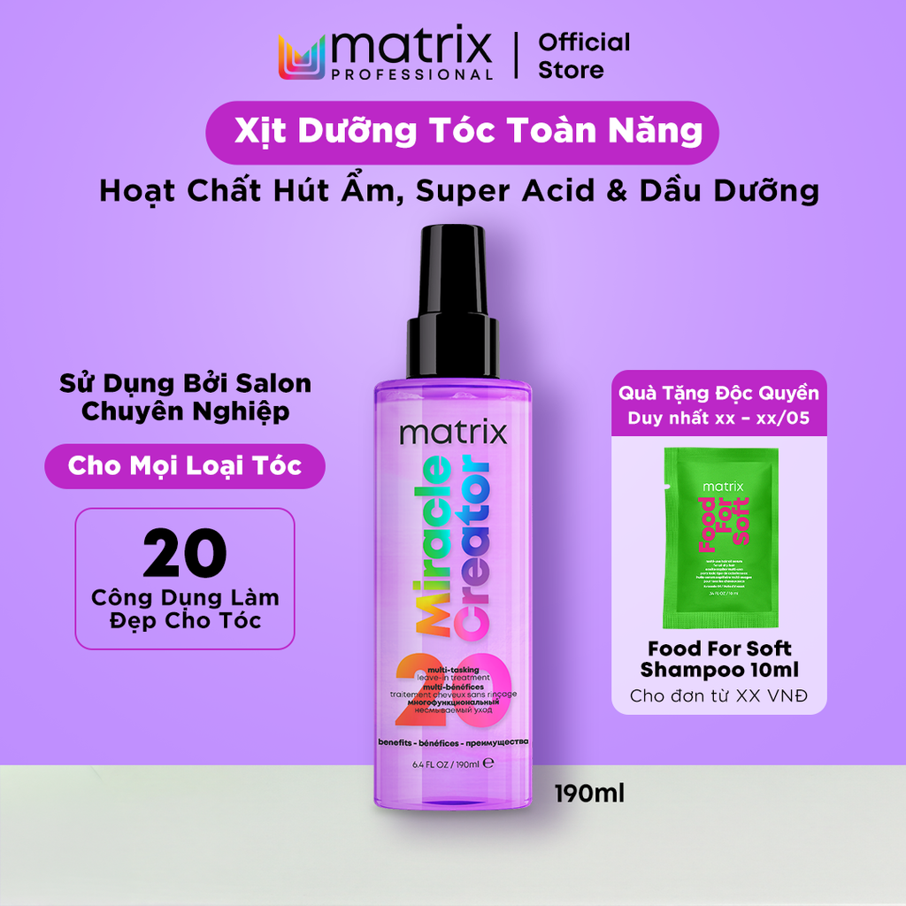  XỊT DƯỠNG ĐA NĂNG KHÔNG CẦN XẢ MATRIX MIRACLE CREATOR 190ML - D24 
