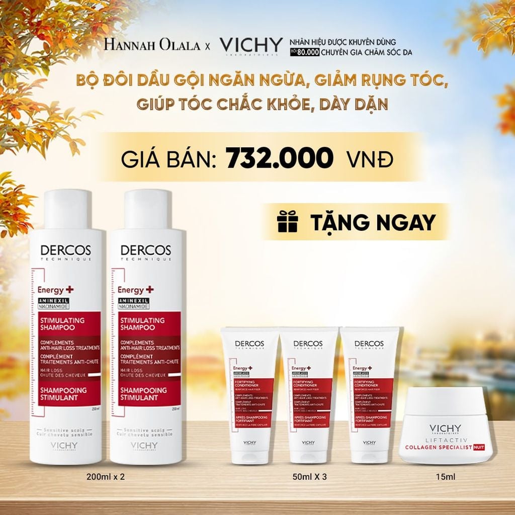  BỘ ĐÔI DẦU GỘI NGĂN NGỪA, GIẢM RỤNG TÓC, GIÚP TÓC CHẮC KHỎE, DÀY DẶN VICHY DERCOS HAIRLOSS 200ML - E629 