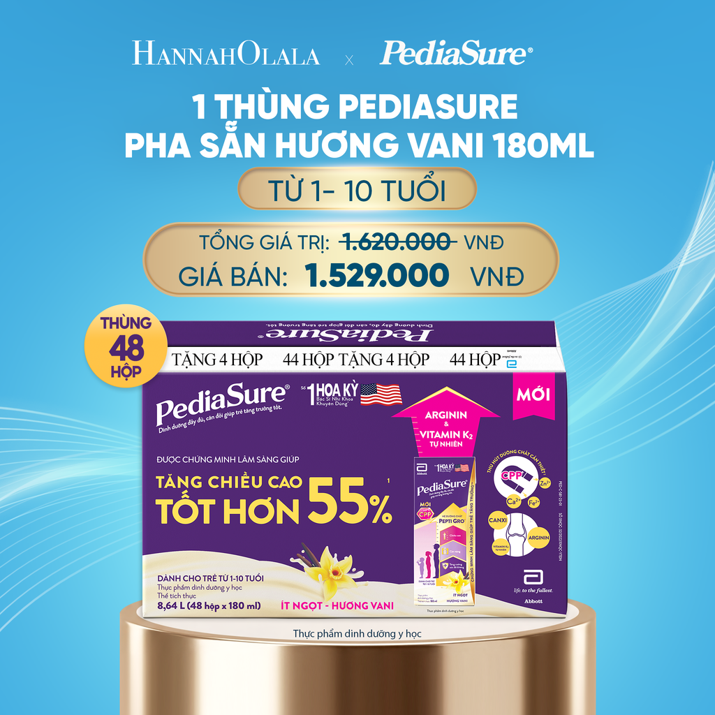  DEAL5: 1 THÙNG PEDIASURE PHA SẴN HƯƠNG VANI 180ML 