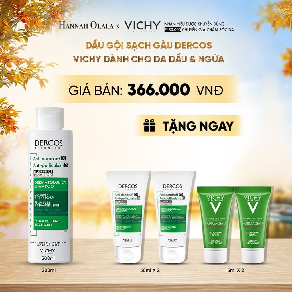  DẦU GỘI SẠCH GÀU DERCOS VICHY DÀNH CHO DA DẦU & NGỨA 200ML - E630 