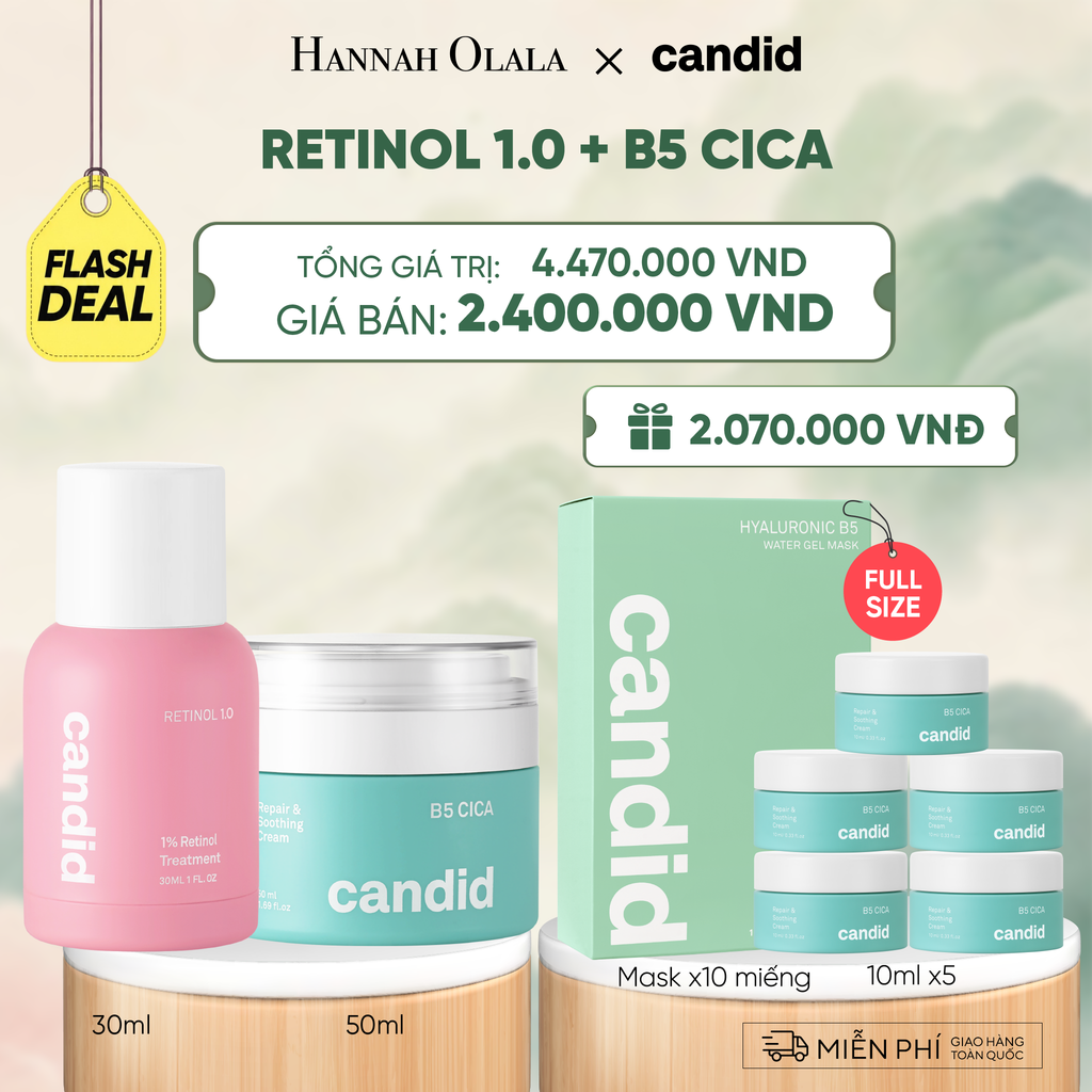  [MUA 2 TẶNG 2 FULLSIZE] FLASHDEAL 18: RETINOL 1.0 & B5 CICA BỘ ĐÔI HỖ TRỢ LÀM MỜ NẾP NHĂN VÀ DƯỠNG ẨM CHO DA 