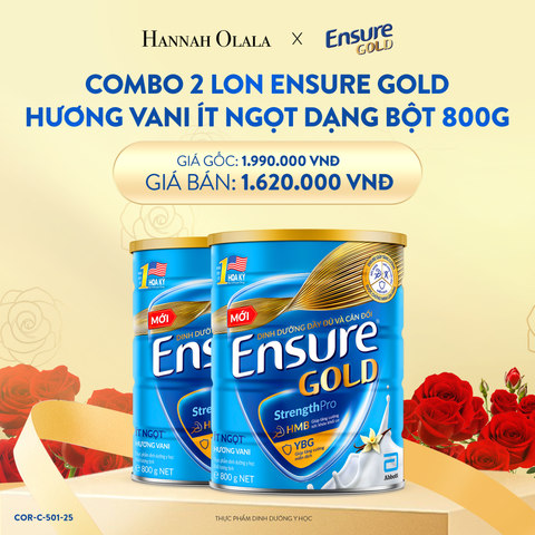  E87_DEAL 2: COMBO 2 LON ENSURE GOLD DẠNG BỘT 800G (VANI + ÍT NGỌT) 
