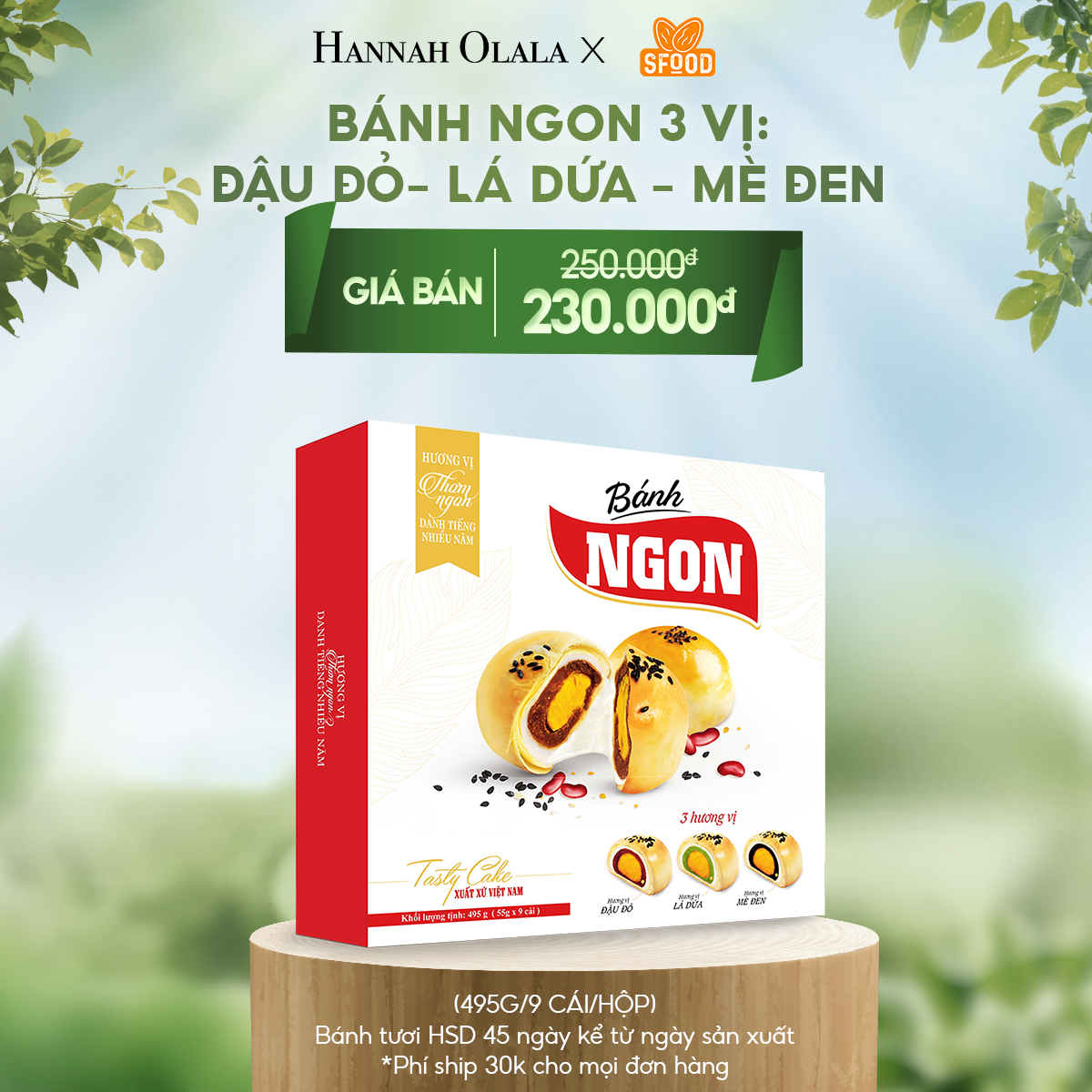  T21_DEAL 1: BÁNH NGON 3 VỊ (ÍT ĐƯỜNG ÍT NGỌT): ĐẬU ĐỎ- LÁ DỨA - MÈ ĐEN 
