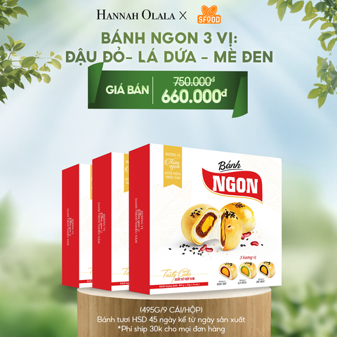  T22_DEAL 2: COMBO 3 HỘP - BÁNH NGON 3 VỊ (ÍT ĐƯỜNG ÍT NGỌT): ĐẬU ĐỎ- LÁ DỨA - MÈ ĐEN 