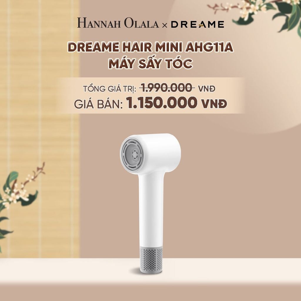 DREAME HAIR MINI AHG11A MÁY SẤY TÓC ION ÂM SIÊU NHỎ GỌN 270G ĐỘNG CƠ TỐC ĐỘ CAO - BH 24 THÁNG - A1183 