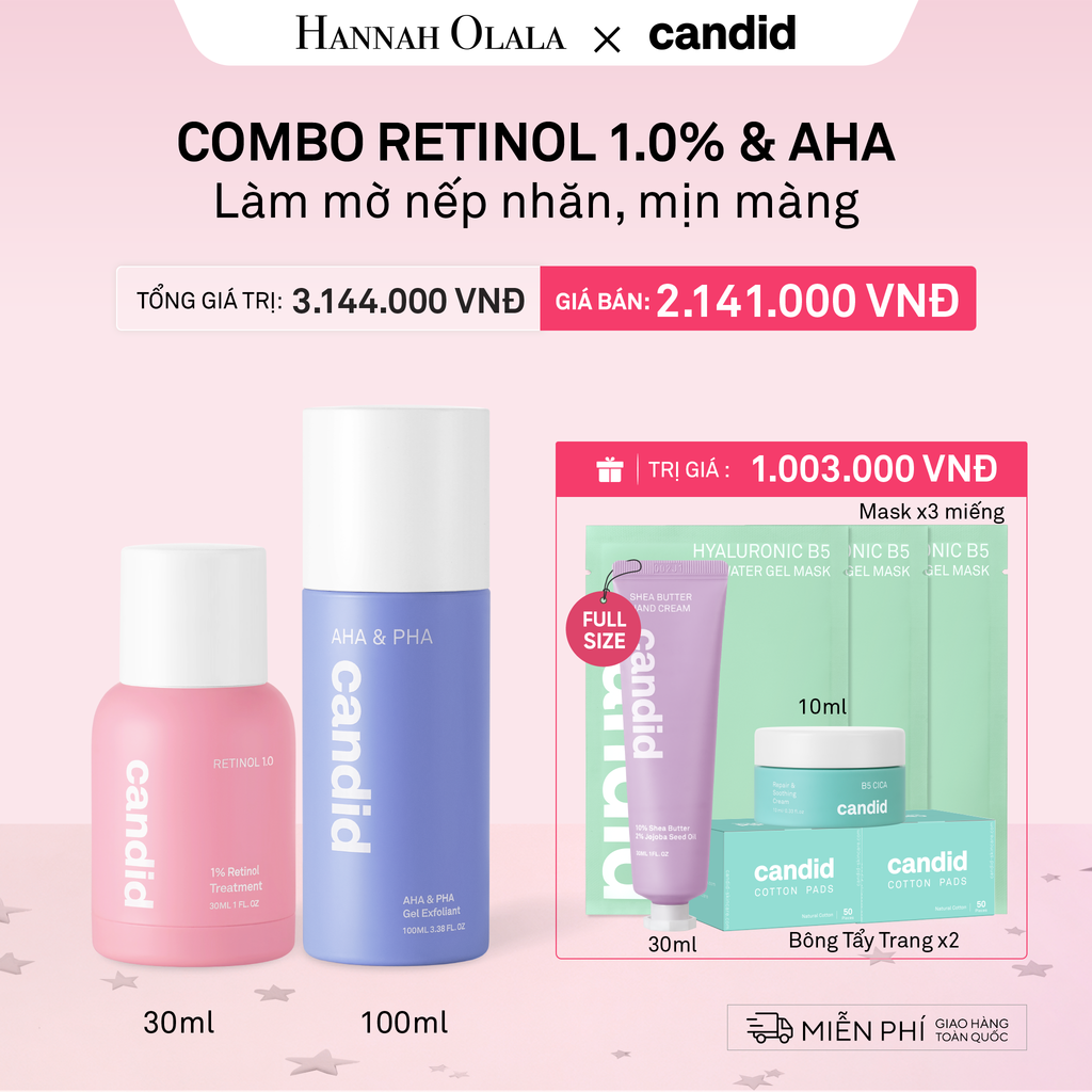  RETINOL 1.0 & AHA BỘ ĐÔI LÀM MỜ NẾP NHĂN, TẨY TẾ BÀO CHẾT DỊU NHẸ, THÔNG THOÁNG LỖ CHÂN LÔNG - DEAL 7 