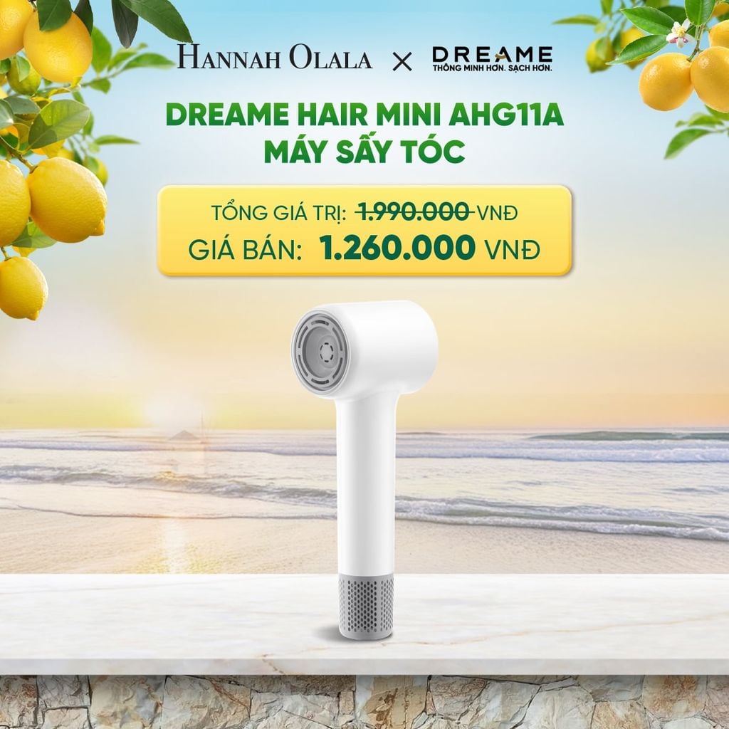  DREAME HAIR MINI AHG11A MÁY SẤY TÓC ION ÂM SIÊU NHỎ GỌN 270G ĐỘNG CƠ TỐC ĐỘ CAO - BH 24 THÁNG 