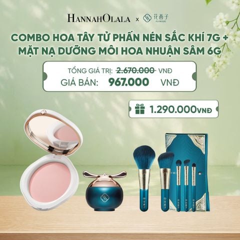  COMBO HOA TÂY TỬ PHẤN NÉN SẮC KHÍ 7G + MẶT NẠ DƯỠNG MÔI HOA NHUẬN SÂM 6G - A164 