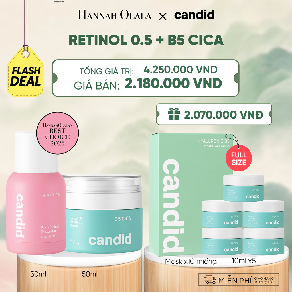  [MUA 2 TẶNG 2 FULLSIZE] FLASHDEAL 19: RETINOL 0.5 & B5 CICA BỘ ĐÔI HỖ TRỢ LÀM MỜ NẾP NHĂN VÀ DƯỠNG ẨM CHO DA 
