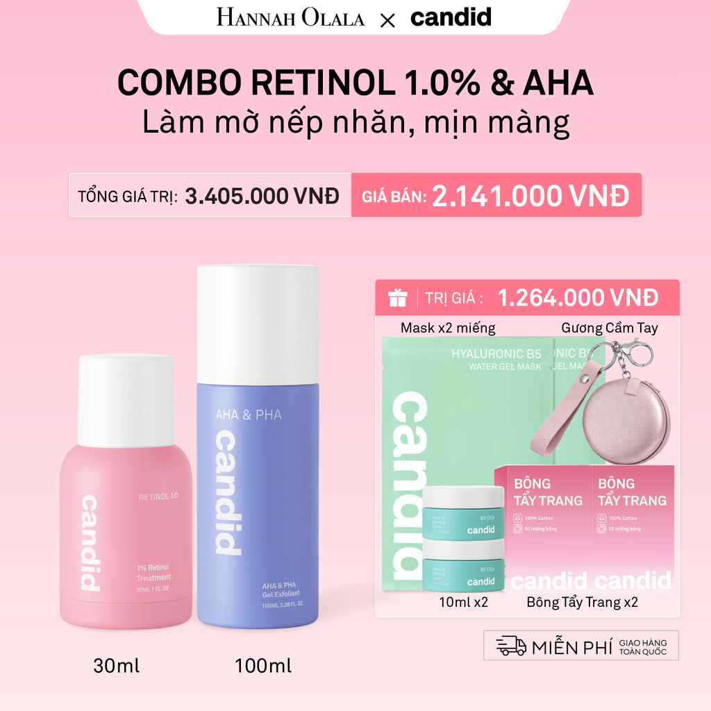  DEAL 7: RETINOL 1.0 & AHA BỘ ĐÔI LÀM MỜ NẾP NHĂN, TẨY TẾ BÀO CHẾT DỊU NHẸ, THÔNG THOÁNG LỖ CHÂN LÔNG 