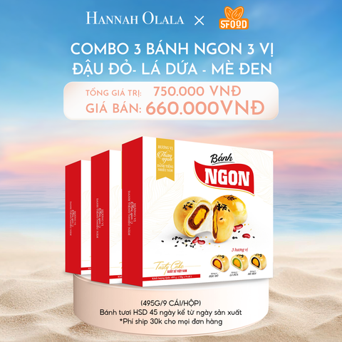  C162_DEAL 2: COMBO 3 HỘP - BÁNH NGON 3 VỊ (ÍT ĐƯỜNG ÍT NGỌT): ĐẬU ĐỎ- LÁ DỨA - MÈ ĐEN 
