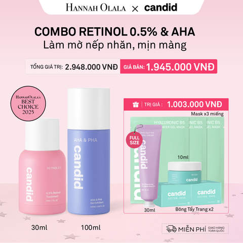  RETINOL 0.5 & AHA BỘ ĐÔI LÀM MỜ NẾP NHĂN, TẨY TẾ BÀO CHẾT DỊU NHẸ, THÔNG THOÁNG LỖ CHÂN LÔNG - DEAL 8 
