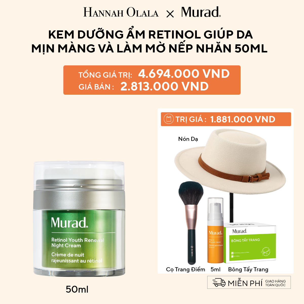  K8_DEAL 8: KEM RETINOL DƯỠNG ẨM MỊN DA VÀ LÀM MỜ NẾP NHĂN 50ML 
