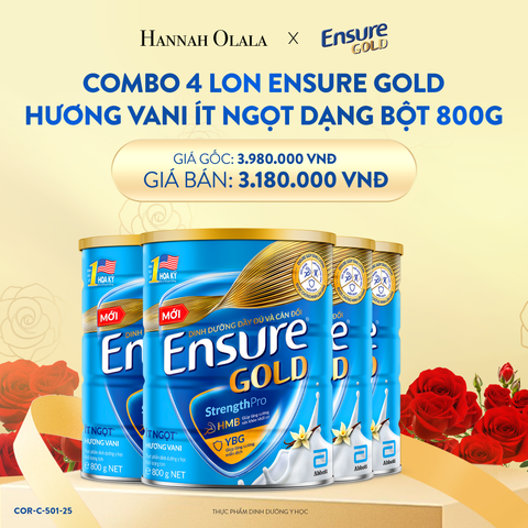  E89_DEAL 4: COMBO 4 LON ENSURE GOLD DẠNG BỘT 800G (VANI + ÍT NGỌT) 