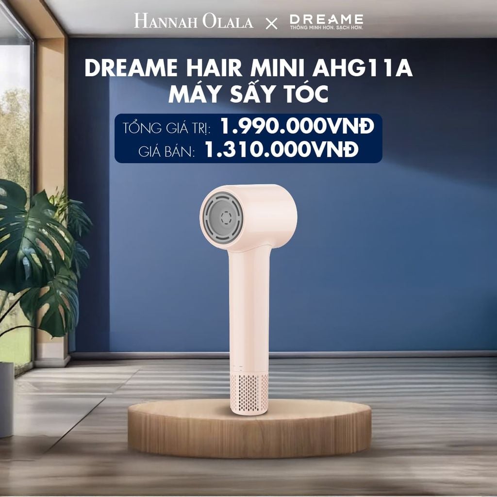  DREAME HAIR MINI AHG11A MÁY SẤY TÓC ION ÂM SIÊU NHỎ GỌN 270G ĐỘNG CƠ TỐC ĐỘ CAO - BH 24 THÁNG 