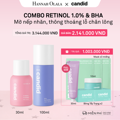  RETINOL 1.0 30ML & BHA 100ML BỘ ĐÔI LÀM MỜ NẾP NHĂN, TẨY TẾ BÀO CHẾT DỊU NHẸ, THÔNG THOÁNG LỖ CHÂN LÔNG - DEAL 9 