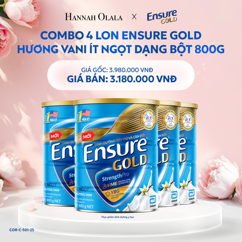  E215: DEAL 4: COMBO 4 LON ENSURE GOLD DẠNG BỘT 800G (VANI + ÍT NGỌT) 
