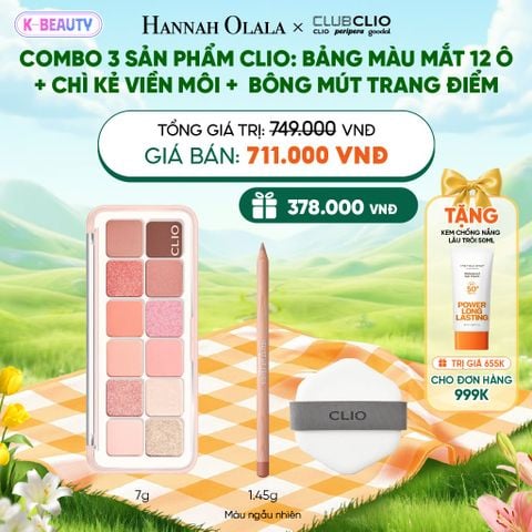  COMBO 3 SẢN PHẨM CLIO: BẢNG MÀU MẮT 12 Ô+ CHÌ KẺ VIỀN MÔI + BÔNG MÚT TRANG ĐIỂM_K52 