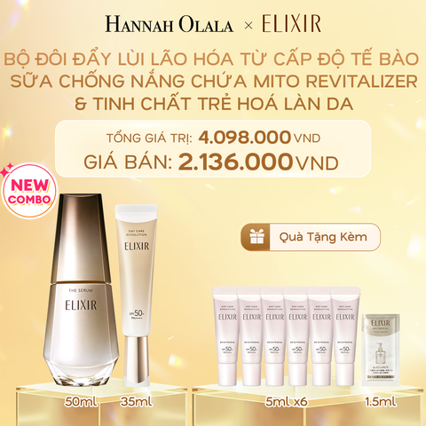  DEAL 5: COMBO SERUM KÍCH HOẠT TRẺ HÓA LÀN DA EIS THE SERUM AA 50ML & SỮA CHỐNG NẮNG PHỤC HỒI COLLAGEN TỪ CẤP ĐỘ TẾ BÀO ELIXIR DAY CARE REVOLUTION SPF50+ 35ML 