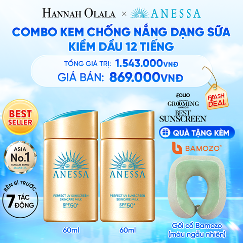  [FLASHSALE] COMBO KEM CHỐNG NẮNG DẠNG SỮA DƯỠNG DA KIỀM DẦU BẢO VỆ HOÀN HẢO ANESSA GOLD MILK SPF50+ PA++++ 60MLX2 