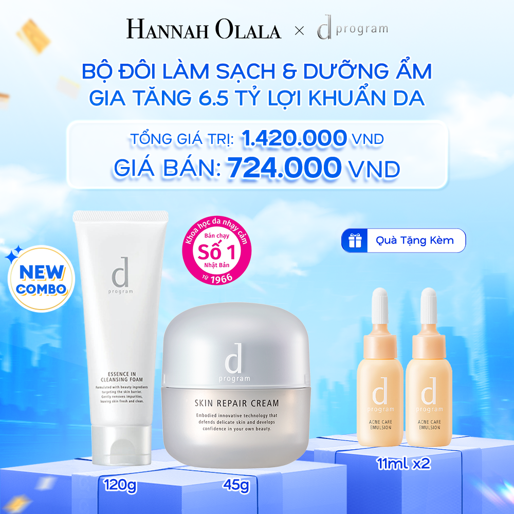  A30: DEAL 14: COMBO LÀM SẠCH VÀ DƯỠNG ẨM D PROGRAM CLEANSING FOAM 120G + SKIN REPAIR CREAM 45G 