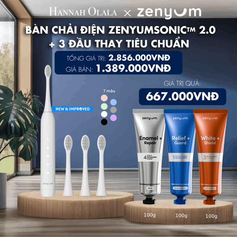  M193_DEAL 5: BỘ BÀN CHẢI ĐIỆN ZENYUM SONIC 2.0 + 3 ĐẦU THAY TIÊU CHUẨN 
