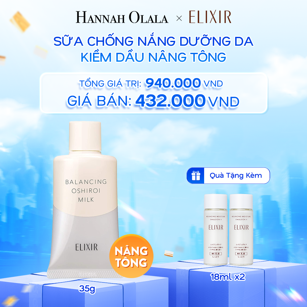  A58: DEAL 23: SỮA CHỐNG NẮNG DƯỠNG DA NÂNG TÔNG KIỀM DẦU ELIXIR REFLET BALANCING OSHIROI MILK C 35G 