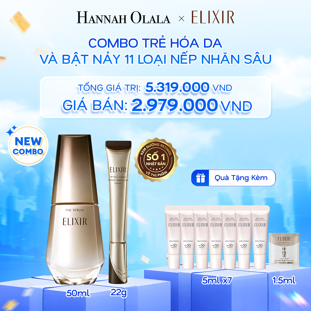  A44: DEAL 10: COMBO SERUM KÍCH HOẠT TRẺ HÓA LÀN DA EIS THE SERUM AA 50ML VÀ KEM DƯỠNG DA CẢI THIỆN NẾP NHĂN VƯỢT TRỘI ELIXIR RETINOL POWER WRINKLE SMOOTHING CREAM 22G 