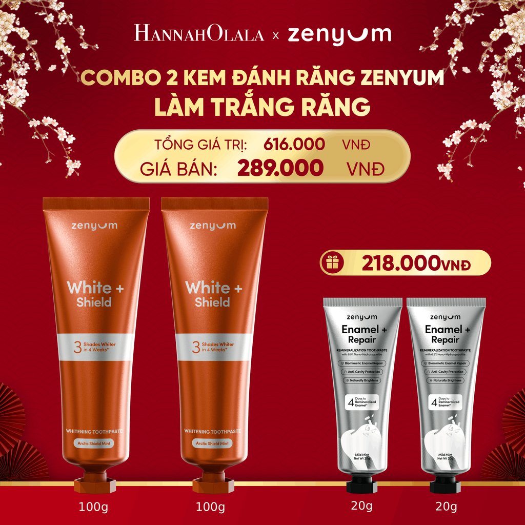  DEAL 5: COMBO 2 KEM ĐÁNH RĂNG ZENYUM PHỤC HỒI MEN / GIẢM Ê BUỐT / LÀM TRẮNG 100G 