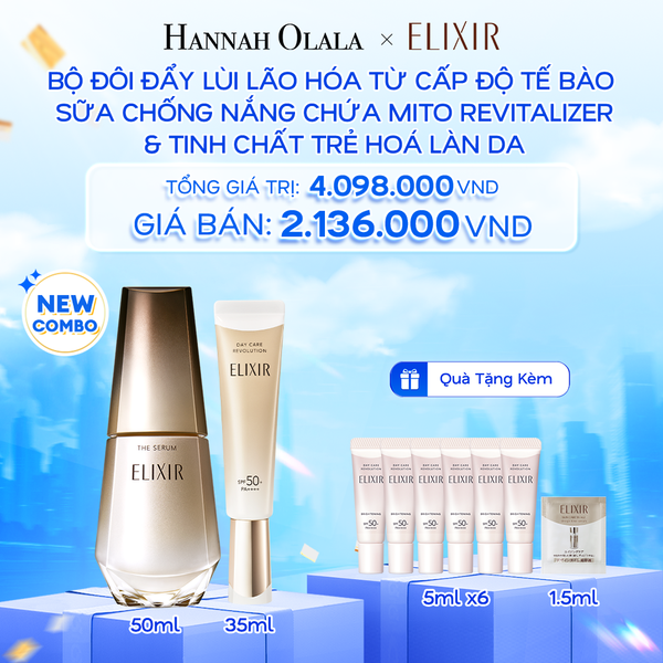  A68: DEAL 8: COMBO SERUM KÍCH HOẠT TRẺ HÓA LÀN DA EIS THE SERUM AA 50ML & SỮA CHỐNG NẮNG PHỤC HỒI COLLAGEN TỪ CẤP ĐỘ TẾ BÀO ELIXIR DAY CARE REVOLUTION SPF50+ 35ML 
