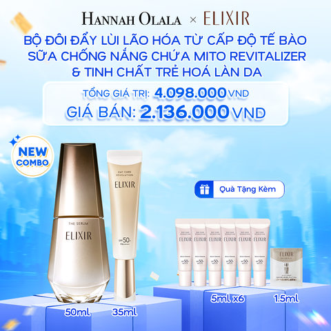 A68: DEAL 8: COMBO SERUM KÍCH HOẠT TRẺ HÓA LÀN DA EIS THE SERUM AA 50ML & SỮA CHỐNG NẮNG PHỤC HỒI COLLAGEN TỪ CẤP ĐỘ TẾ BÀO ELIXIR DAY CARE REVOLUTION SPF50+ 35ML 