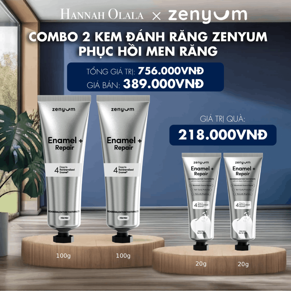  DEAL 5: COMBO 2 KEM ĐÁNH RĂNG ZENYUM PHỤC HỒI MEN / GIẢM Ê BUỐT / LÀM TRẮNG 100G 