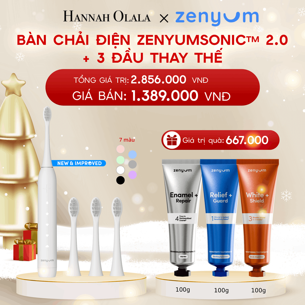  A1266_DEAL 5: BỘ BÀN CHẢI ĐIỆN ZENYUM SONIC 2.0 + 3 ĐẦU THAY TIÊU CHUẨN 