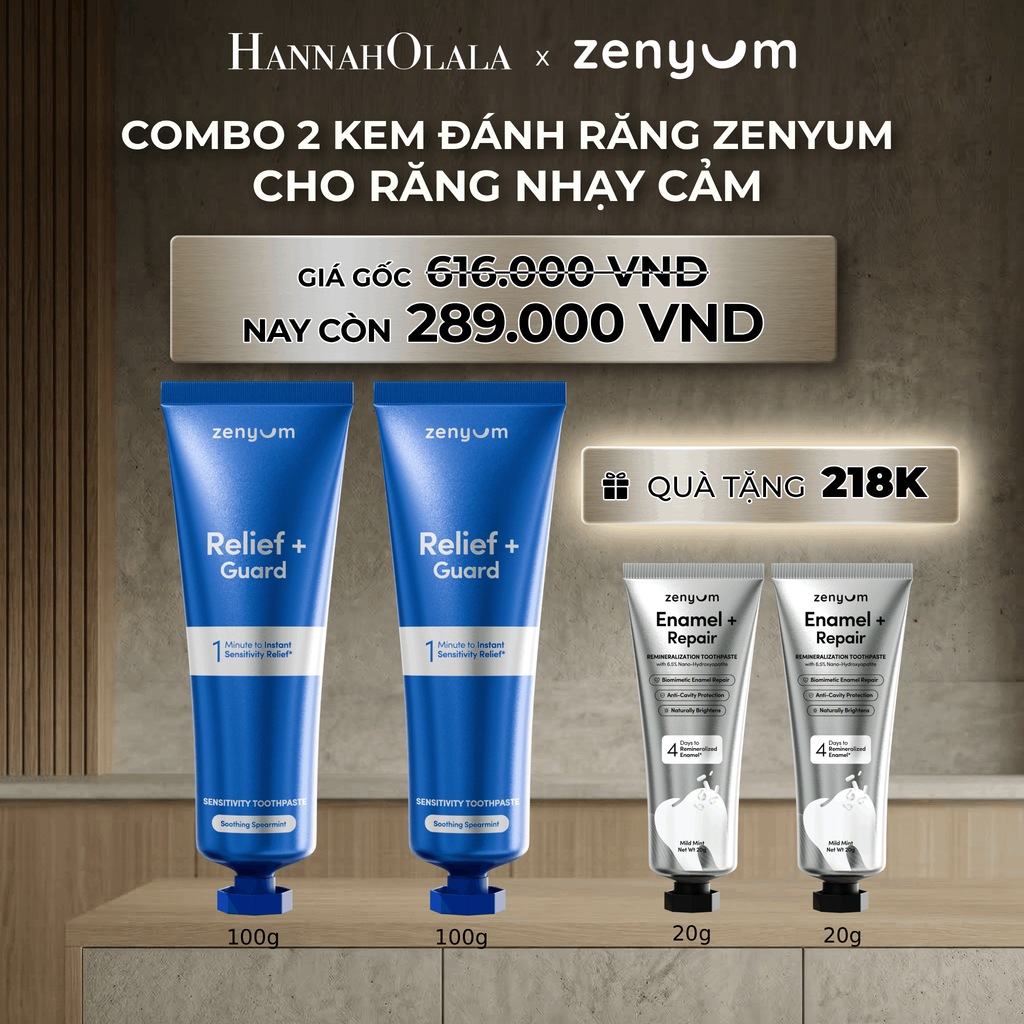  DEAL 5: COMBO 2 KEM ĐÁNH RĂNG ZENYUM PHỤC HỒI MEN / GIẢM Ê BUỐT / LÀM TRẮNG 100G 