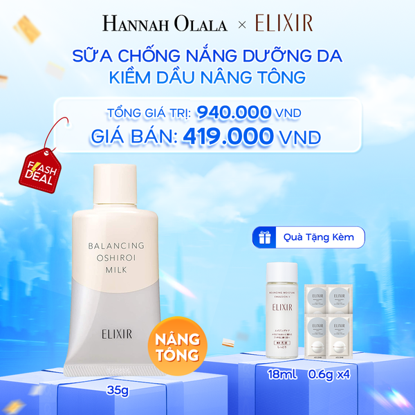  A52: DEAL 18: SỮA CHỐNG NẮNG DƯỠNG DA NÂNG TÔNG KIỀM DẦU ELIXIR REFLET BALANCING OSHIROI MILK C 35G 