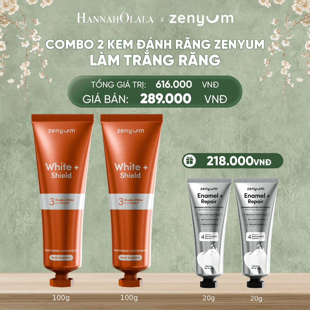  DEAL 5: COMBO 2 KEM ĐÁNH RĂNG ZENYUM PHỤC HỒI MEN / GIẢM Ê BUỐT / LÀM TRẮNG 100G 