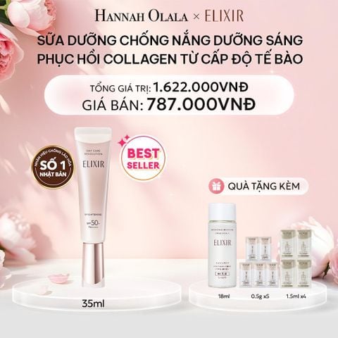  E392: DEAL 15: (01.10-04.10) [THẾ HỆ MỚI] SỮA CHỐNG NẮNG DƯỠNG SÁNG PHỤC HỒI COLLAGEN TỪ CẤP ĐỘ TẾ BÀO ELIXIR DAY CARE REVOLUTION SPF50+ 35ML 