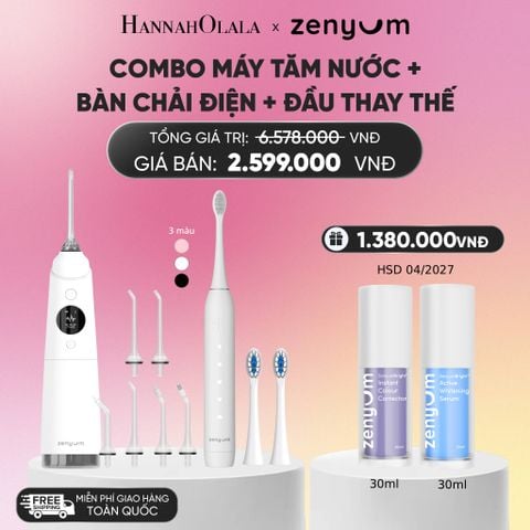  COMBO MÁY TĂM NƯỚC ZENYUM PRO + 6 ĐẦU THAY+ BÀN CHẢI ĐIỆN ZENYUM SONIC 2.0 + 2 ĐẦU THAY ÊM DỊU_A28 