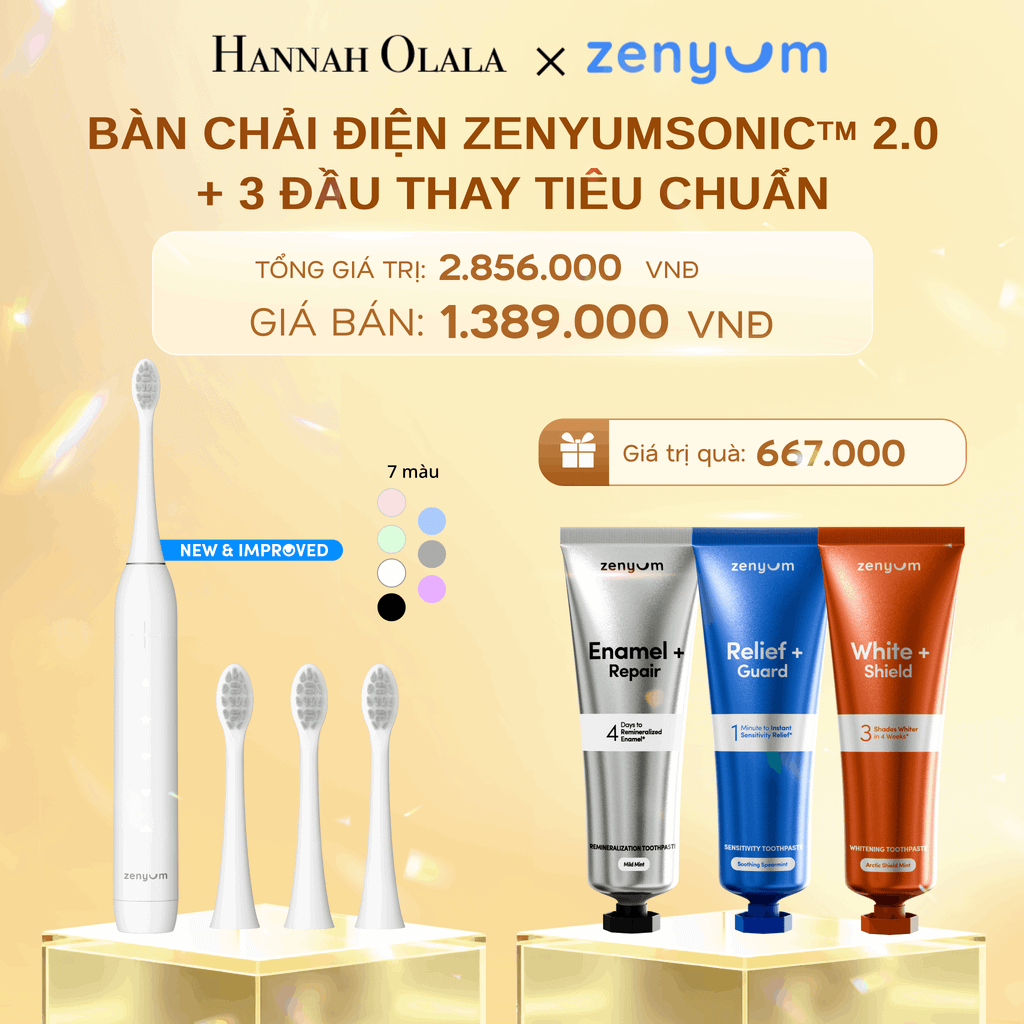  DEAL 5: BỘ BÀN CHẢI ĐIỆN ZENYUM SONIC 2.0 + 3 ĐẦU THAY TIÊU CHUẨN 