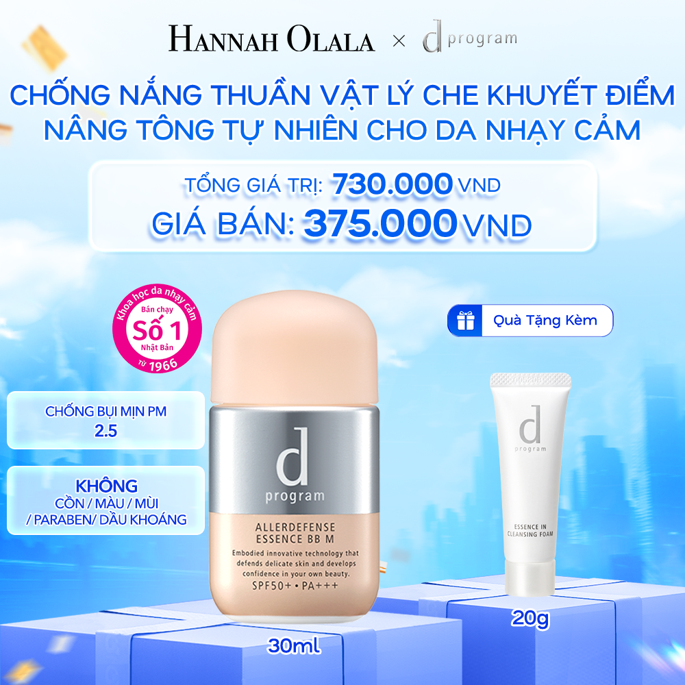  A28: DEAL 12: KEM CHỐNG NẮNG TRANG ĐIỂM DẠNG TINH CHẤT DÀNH CHO DA NHẠY CẢM DPROGRAM ALLERDEFENSE ESSENCE BB TÔNG TỰ NHIÊN 30ML, SPF43, PA+++ 