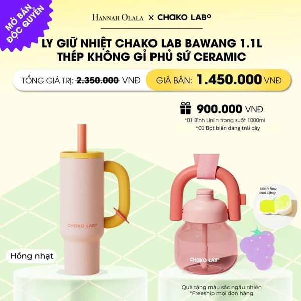  LY GIỮ NHIỆT CHAKO LAB BAWANG 1.1L THÉP KHÔNG GỈ PHỦ SỨ CERAMIC CAO CẤP _ DEAL 4 _ A59 