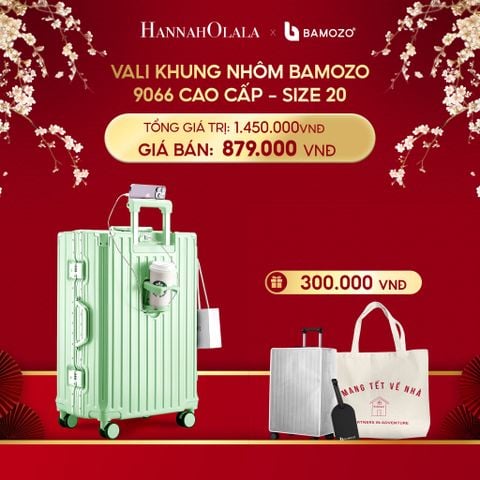  A967_DEAL 2: VALI BAMOZO KHUNG NHÔM 9066 BẢN CAO CẤP (TẶNG BỌC VALI CC TRONG SUỐT + THẺ TAG DA CHỐNG THẤT LẠC + TÚI TOTE) 