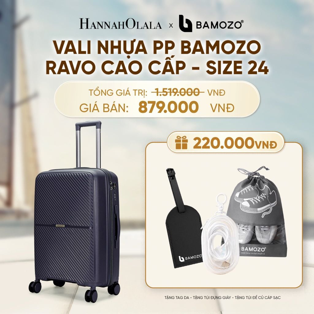  VALI BAMOZO RAVO NHỰA PP CAO CẤP CHỐNG VỠ (TẶNG THẺ TAG DA CHỐNG THẤT LẠC + TÚI ĐỰNG GIÀY XÁM + TÚI ĐỰNG CÁP SẠC) - A2083 