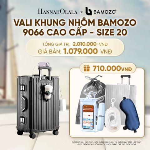  VALI BAMOZO KHUNG NHÔM 9066 BẢN CAO CẤP (TẶNG BỌC VALI CC TRONG SUỐT + HỘP ĐỰNG BÀN CHẢI + TÚI ĐỰNG GIÀY XÁM + TÚI ĐỰNG ĐT CHỐNG NƯỚC + TÚI ĐỰNG CÁP SẠC) - A1592 