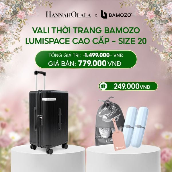  E1545_DEAL 1:  VALI BAMOZO LUMISPACE CAO CẤP (TẶNG BỘ QUÀ GỒM THẺ TAG DA CHỐNG THẤT LẠC, 2 HỘP ĐỰNG BÀN CHẢI, TÚI ĐỰNG GIÀY XÁM) 