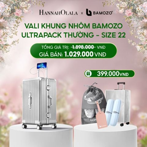  E1491_DEAL 4: VALI BAMOZO KHUNG NHÔM ULTRAPACK CAO CẤP (TẶNG BỌC VALI CC TRONG SUỐT + THẺ TAG DA CHỐNG THẤT LẠC+2 HỘP ĐỰNG BÀN CHẢI + TÚI ĐỰNG GIÀY 